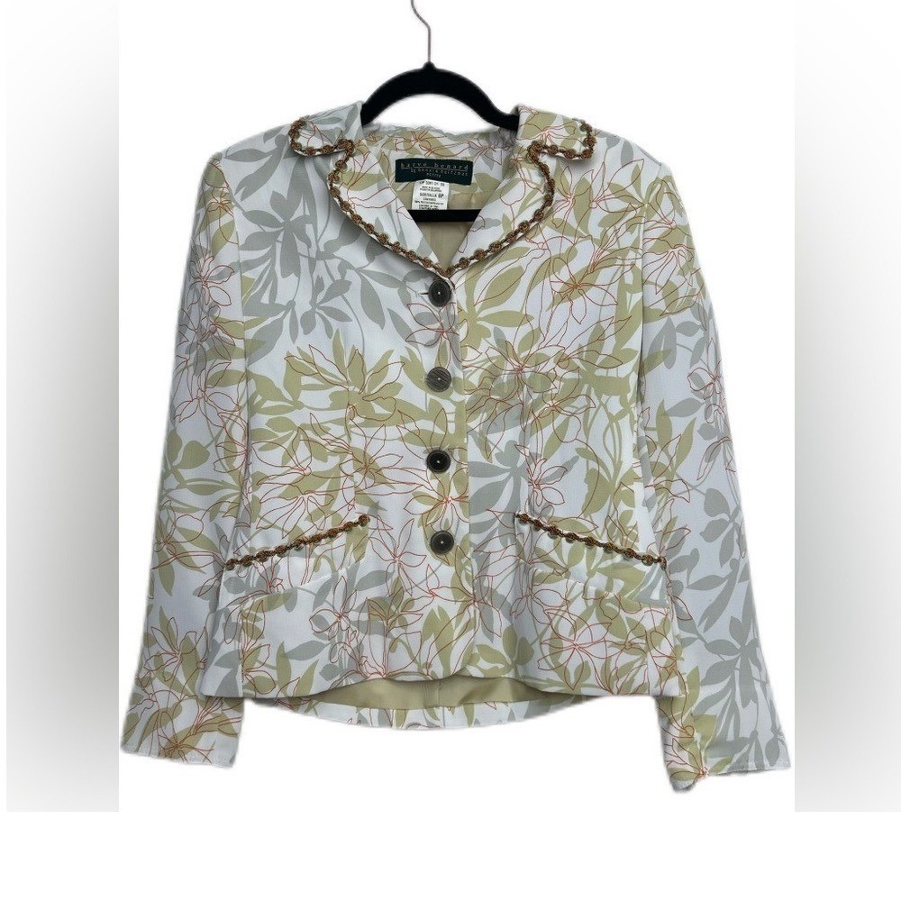 Harve‎ Bernard Floral Green & White Blazer with sewn on embellishments size 6p